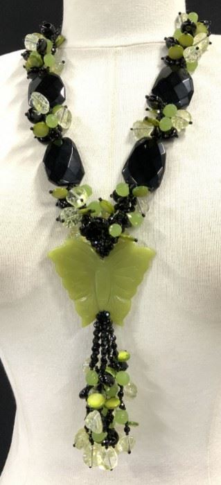Jadeite Butterfly & Beaded Handmade Necklace
