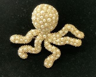 Pearl Style Octopus Statement Brooch
