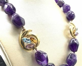 Polished Amethyst Necklace with 14K & Gem Accents
