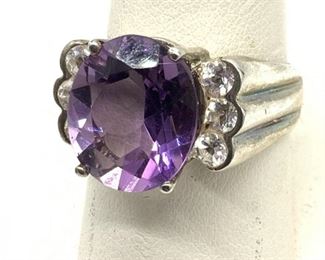 Solitaire Amethyst Gemstone Sterling Silver Ring
