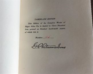 Leather Bound Works of Edgar Allan Poe Tamerlane Edition which is limited to 300 sets