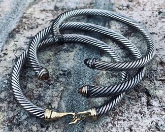 Three David Yurman bangles ready to stack or wear alone. We will have a fine selection of sterling and gold jewelry. 