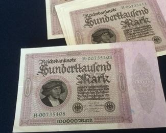 Historic Original 1923 100,000 Mark "PURPLE PRINCE" BILL.  Germany's Most Famous Inflation Banknote! Crisp High Grade