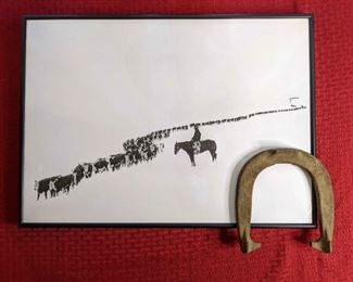 Charles J Belden Photo Reproduction Print and Vintage Horseshoe