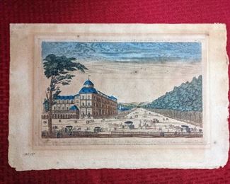Fabulous Antique Hand Colored French Etching