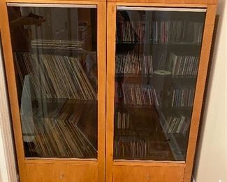 Vintage Ethan Allen music cabinets filled with vinyl albums & CDs 