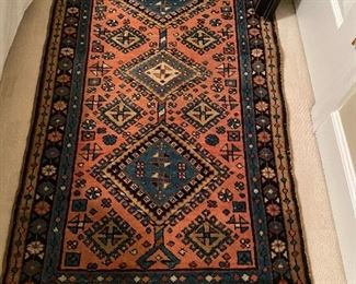 Vintage pink & blue Karaja rug (two available) 57” x 31”