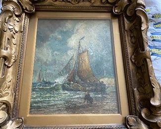 Antique framed in glass signed oil painting 