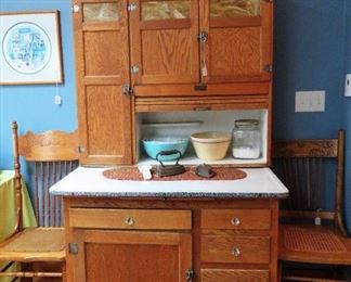 Antique Sellers Kitchen Cabinet. Complete. Slag Glass windows. 