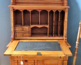 Antique Victorian Eastlake maple drop leaf secretary desk.