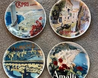 SET OF 4 ITALIAN CITY 8.25" PLATES CAPRI NAPOLI VENEZIA AMALFI FLORENCE