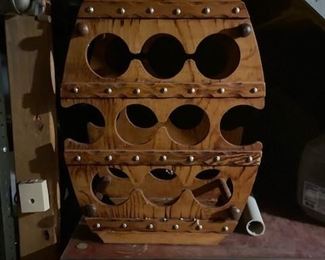 Vintage Wine Rack, Wooden Barrell, holds 10 Bottles By Maison