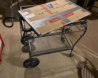 Wrought Iron Bar Cart (glass top contained in cardboard)