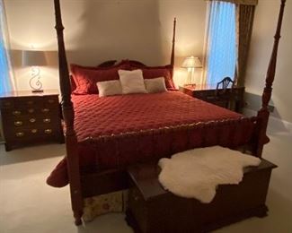 Four poster Bed Nightstands, chest, lamps