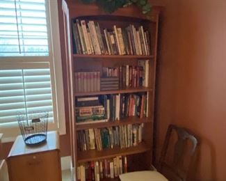 Bookcase, Vintage books, wood MCM style file cabinet