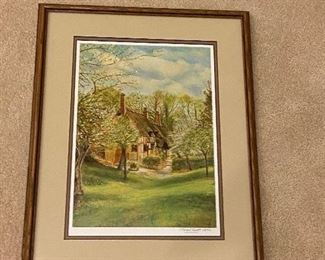 Anne Hathaway's cottage Personally Signed Print By John Burt 1976