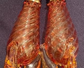 Vintage hand blown glass salt and pepper shakers