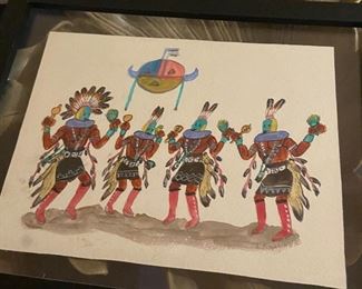 Watercolor Native American Navajo Outsider Art from Trading Post