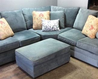 KINCAID 3 PIECE SECTIONAL BLUE SUEDE MICRO FIBER SOFA COUCH