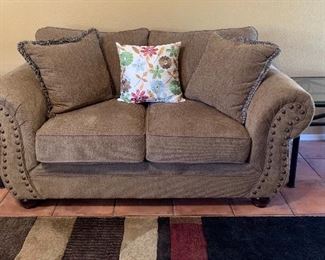 Loveseat, Pair of Iron and Glass End Tables