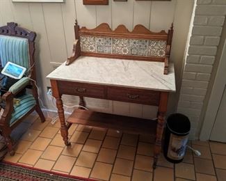 English washstand , marble top and glass splash board.