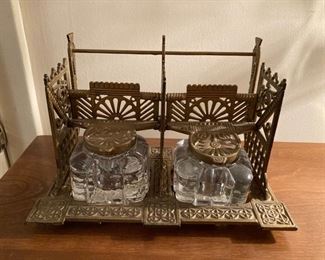 41 Vintage Brass Ink Desk Set