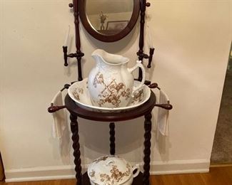 62 Vintage wash basin stand with pitcher and bowl
