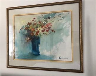 Signed watercolor, still life with flowers