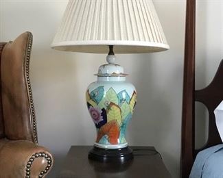 Bedside table, lamp