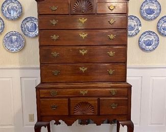 Antique 18th century bonnet top highboy with provenance