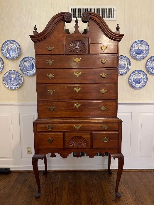 Antique 18th century bonnet top highboy with provenance