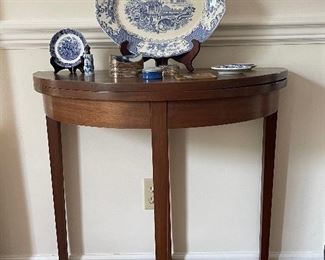 Demilune table, blue & white