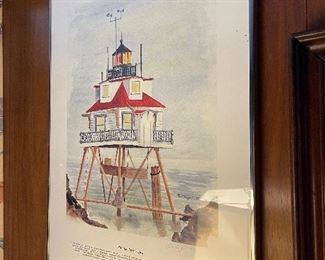 Lighthouse print, signed and with deducation