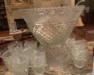 Cut glass punch bowl