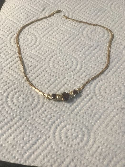 14k gold necklace garnet and diamonds