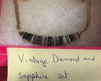 14k set earrings,ring,necklace genuine diamonds& sapphire 