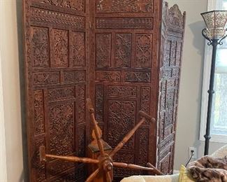 HAND CARVED TEAKWOOD CHINESE SCREEN