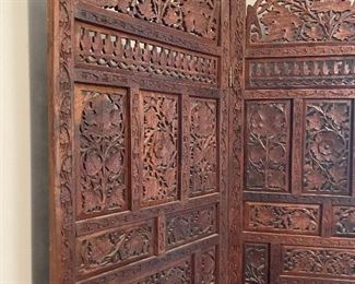 HAND CARVED TEAKWOOD CHINESE SCREEN