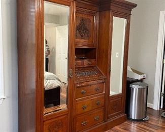 Antique English Edwardian Walnut Armoire Wardrobe 