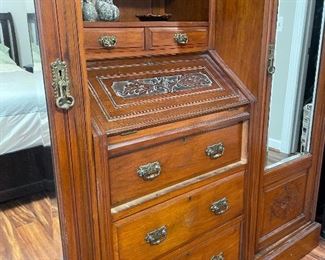 Antique English Edwardian Walnut Armoire Wardrobe 