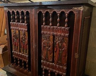 East of France or Germany, hand carved 
polychromed walnut Bar 