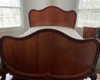 French Antique Carved Walnut Louis XV Full Size Bed