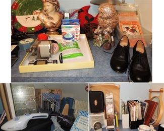 Craft items: Rowenta steamer, markers, quilting books and patterns, quilt kits and rulers. New adult tap shoes