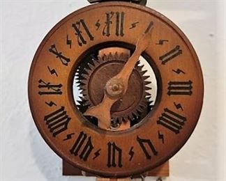 1960S VINTAGE SWISS WOODEN ROCK WEIGHT DRIVEN CLOCK