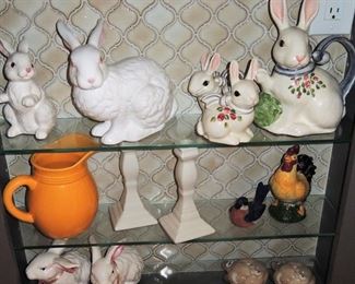 Ceramic bunnies, roosters and animals