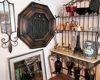 Mid-century wall decor: chrome mirror Spanish style medallion and mirrors