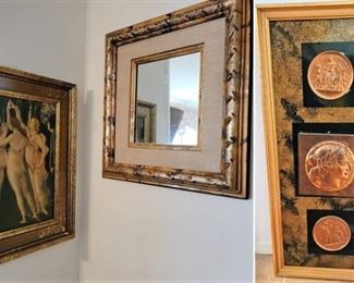 Grecian style framed art and mirrors