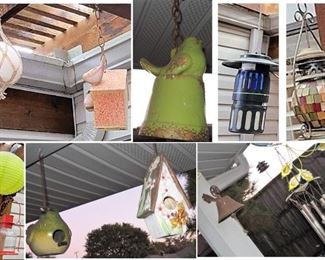 Beautiful patios and gardens: Hanging decor bird houses, bug catcher, lanterns and chimes