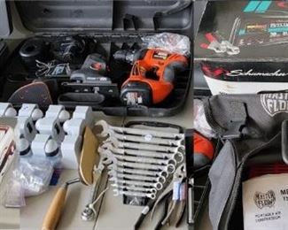 Garage: hand and power tools.  battery chargers, drill sets, saws