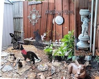 Patio and garden decor. Standing Décor: Animal silhouettes, flowers, shepherd hooks, signs. Bunnies, deer, ducks and birds